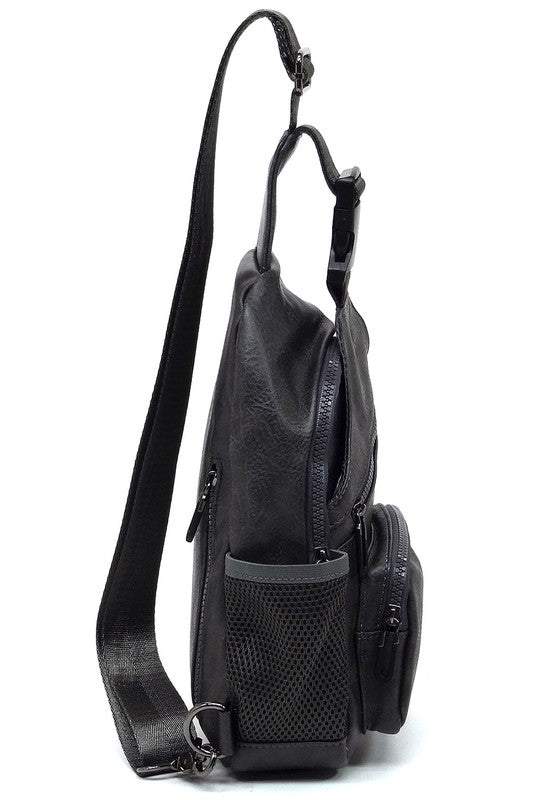 Fashion Sling BagFashion Sling Bag Faux vegan leather Zip top closure Gun metal tone hardware Adjustable shoulder strap L 7 * H 11.5 * W 4