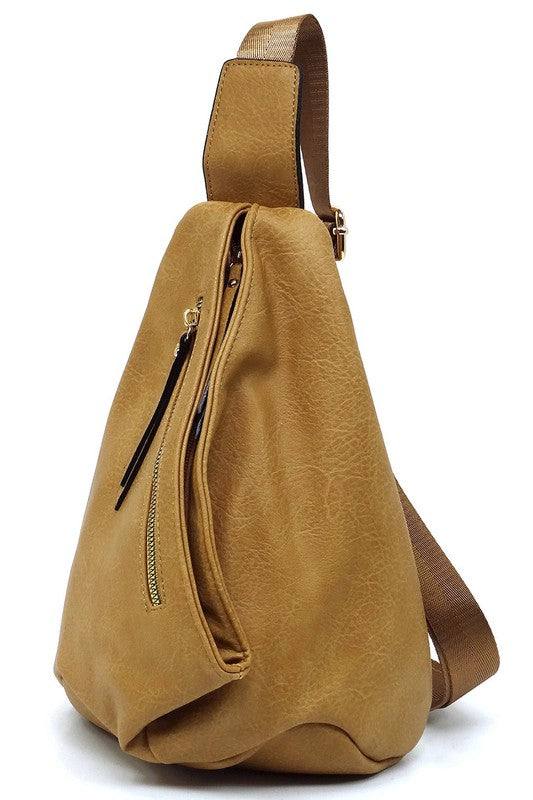 Fashion Sling Bag BackpackFashion Sling Bag Backpack Faux vegan leather Zip top closure Gold-tone hardware Adjustable shoulder strap L 7.5 * H 12 * W 4.5