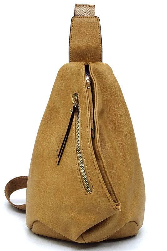 Fashion Sling Bag BackpackFashion Sling Bag Backpack Faux vegan leather Zip top closure Gold-tone hardware Adjustable shoulder strap L 7.5 * H 12 * W 4.5