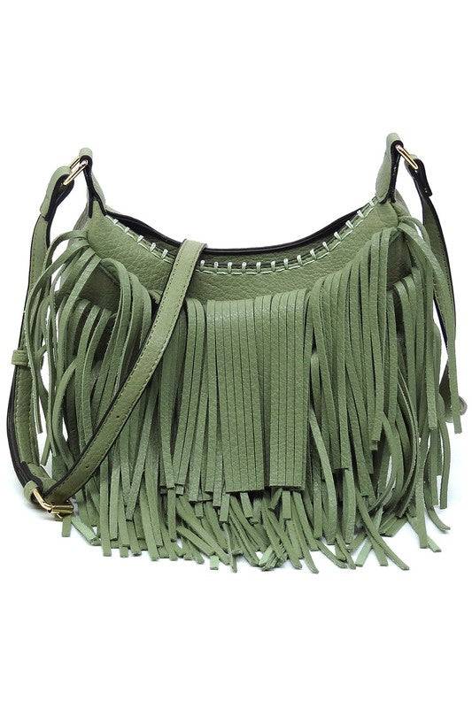 Fringe Hobo Crossbody BagFringe Hobo Crossbody Bag Faux vegan leather Zip top closure Gold-tone hardware Adjustable shoulder strap L 9.3 * H 6.5 * W 2.8