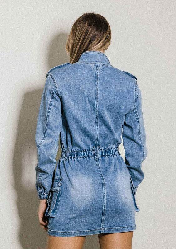 Long Sleeve Denim Romper SkirtIntroducing our Long Sleeve Denim Romper Skirt, a versatile and stylish piece for your wardrobe. This romper skirt combines the casual look of denim with the comfort