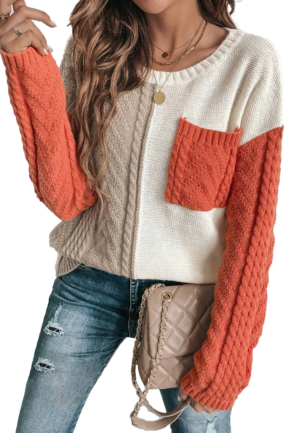 Gold Flame Colorblock Pocket Drop Shoulder SweaterMaterial:65%Acrylic+35%Polyamide

• Elevate your casual style with the sweater, featuring a unique patchwork design that adds a modern twist to your wardrobe.
• St