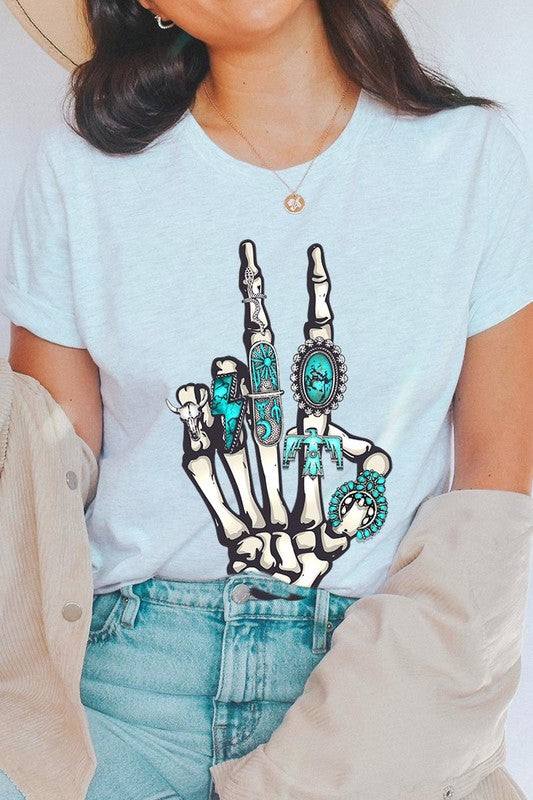 Western Skeleton Concho Rings Graphic T ShirtsSKELETON,WESTERN COWGIRL,TEAL CONCHO RINGS,PEACE SIGN UNISEX SHORT SLEEVE,GRAPHIC TEE,GRAPHIC TSHIRTS,TSHIRTS,TEES100%COTTON,HEATHER(52%COTTON,48%POLY),ATH.HEATHER,B