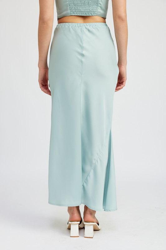 TIE FRONT SATIN MIDI SKIRTSIZE &amp; FIT :MODEL WEARS SIZE SMALLMODEL'S HEIGHT 5'9Made In: IMPORTEDFabric Contents: 100% POLYESTER