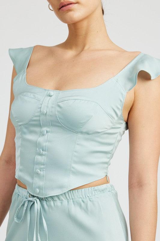 PUFF SLEEVE BUSTIER TOPSIZE &amp; FIT :MODEL WEARS SIZE SMALLMODEL'S HEIGHT 5'9Made In: IMPORTEDFabric Contents: 100% POLYESTERLINING: 100% POLYESTER