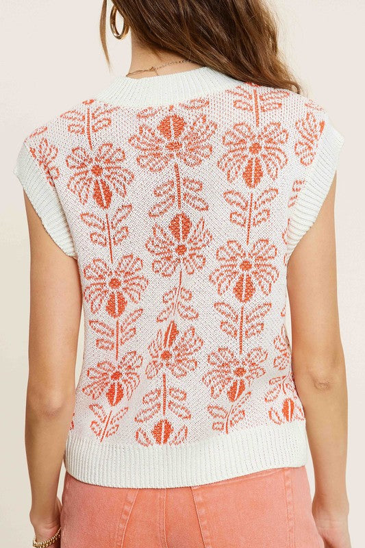 Flower Pattern Sleeveless Sweater TopLovely, super cool and versatile style. Flower pattern with front pocket makes this piece extra stylish. So cozy with sleeveless ease, this classic sweater vest is a