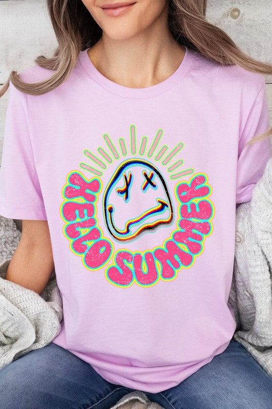 Hello Summer Neon Face Beach Graphic T ShirtsHello Summer Neon Face Beach Graphic T Shirts.Unisex Crew Neck Short Sleeve Tees.Crafted from premium materials, tailored to your lifestyle, ensuring a comfortable f