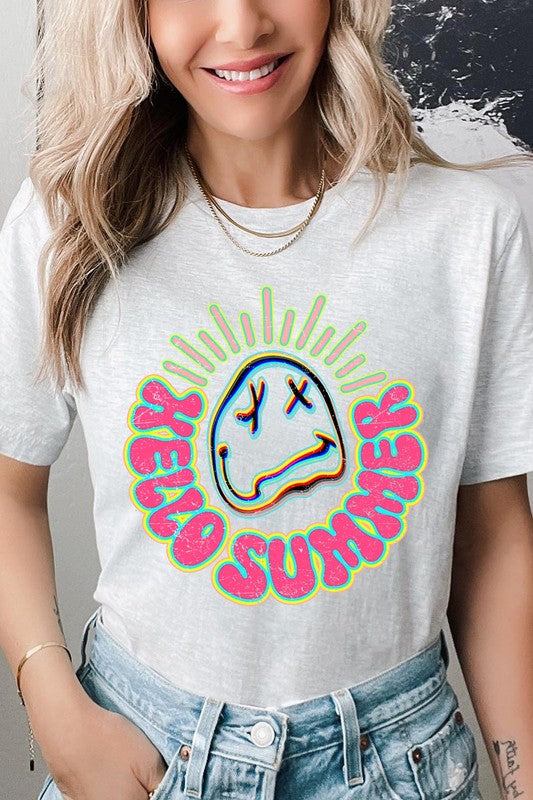 Hello Summer Neon Face Beach Graphic T ShirtsHello Summer Neon Face Beach Graphic T Shirts.Unisex Crew Neck Short Sleeve Tees.Crafted from premium materials, tailored to your lifestyle, ensuring a comfortable f