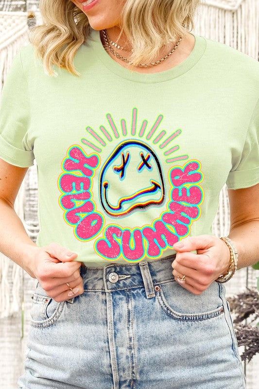 Hello Summer Neon Face Beach Graphic T ShirtsHello Summer Neon Face Beach Graphic T Shirts.Unisex Crew Neck Short Sleeve Tees.Crafted from premium materials, tailored to your lifestyle, ensuring a comfortable f