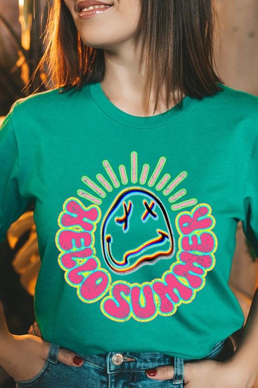 Hello Summer Neon Face Beach Graphic T ShirtsHello Summer Neon Face Beach Graphic T Shirts.Unisex Crew Neck Short Sleeve Tees.Crafted from premium materials, tailored to your lifestyle, ensuring a comfortable f