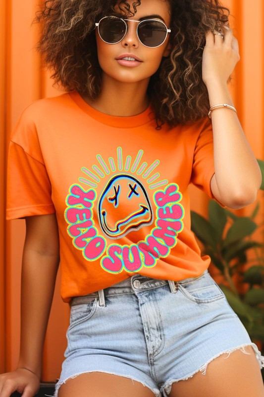 Hello Summer Neon Face Beach Graphic T ShirtsHello Summer Neon Face Beach Graphic T Shirts.Unisex Crew Neck Short Sleeve Tees.Crafted from premium materials, tailored to your lifestyle, ensuring a comfortable f