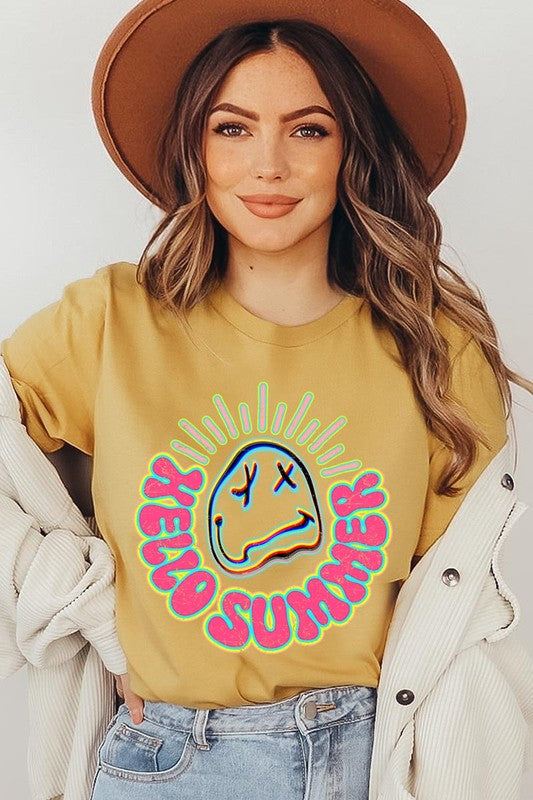 Hello Summer Neon Face Beach Graphic T ShirtsHello Summer Neon Face Beach Graphic T Shirts.Unisex Crew Neck Short Sleeve Tees.Crafted from premium materials, tailored to your lifestyle, ensuring a comfortable f