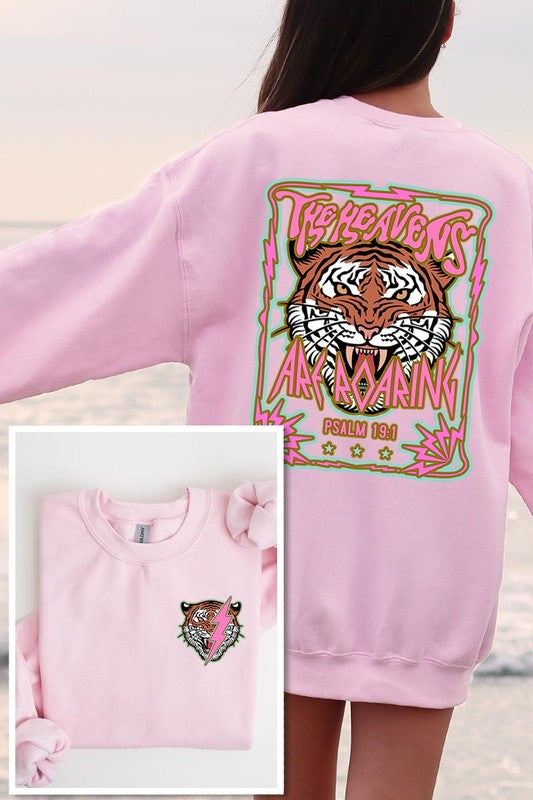 Tiger Front Back Graphic Fleece SweatshirtsHeavens Roaring Tiger Psalm 19:1 Front And Back Graphic Fleece Sweatshirts.Unisex Crew Neck Long Sleeve Sweaters Knits.Crafted from premium materials, tailored to yo