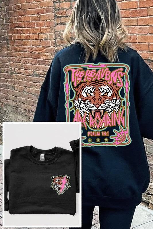 Tiger Front Back Graphic Fleece SweatshirtsHeavens Roaring Tiger Psalm 19:1 Front And Back Graphic Fleece Sweatshirts.Unisex Crew Neck Long Sleeve Sweaters Knits.Crafted from premium materials, tailored to yo