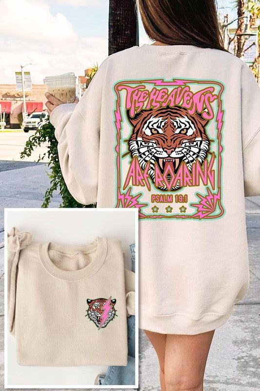 Tiger Front Back Graphic Fleece SweatshirtsHeavens Roaring Tiger Psalm 19:1 Front And Back Graphic Fleece Sweatshirts.Unisex Crew Neck Long Sleeve Sweaters Knits.Crafted from premium materials, tailored to yo