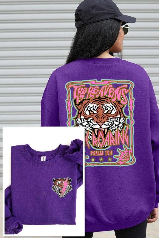 Tiger Front Back Graphic Fleece SweatshirtsHeavens Roaring Tiger Psalm 19:1 Front And Back Graphic Fleece Sweatshirts.Unisex Crew Neck Long Sleeve Sweaters Knits.Crafted from premium materials, tailored to yo