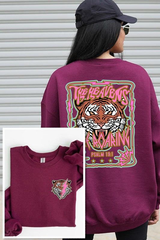 Tiger Front Back Graphic Fleece SweatshirtsHeavens Roaring Tiger Psalm 19:1 Front And Back Graphic Fleece Sweatshirts.Unisex Crew Neck Long Sleeve Sweaters Knits.Crafted from premium materials, tailored to yo