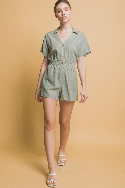 Linen Button Down RomperThe Linen Button Down Romper combines casual comfort with chic style, making it a versatile addition to your wardrobe. Crafted from breathable linen fabric, this rom