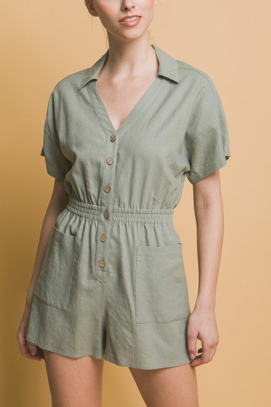 Linen Button Down RomperThe Linen Button Down Romper combines casual comfort with chic style, making it a versatile addition to your wardrobe. Crafted from breathable linen fabric, this rom