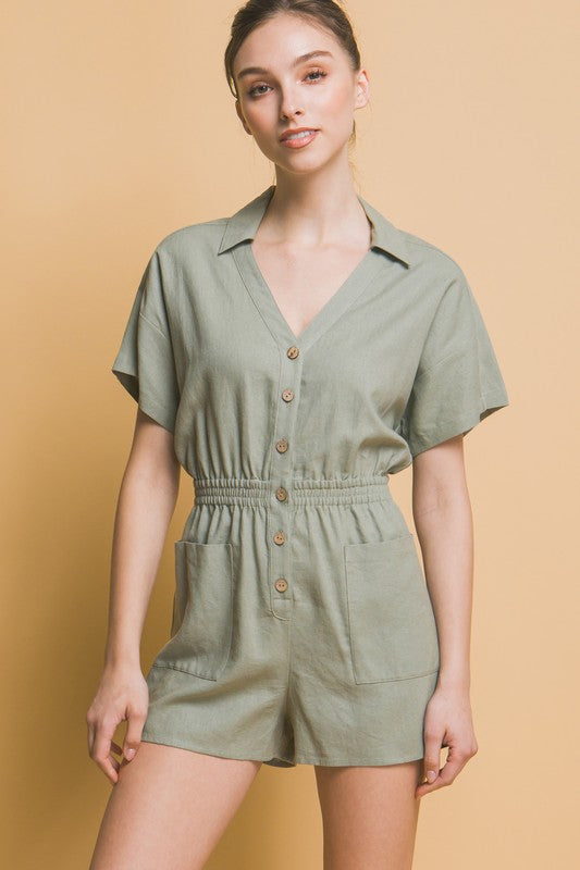 Linen Button Down RomperThe Linen Button Down Romper combines casual comfort with chic style, making it a versatile addition to your wardrobe. Crafted from breathable linen fabric, this rom