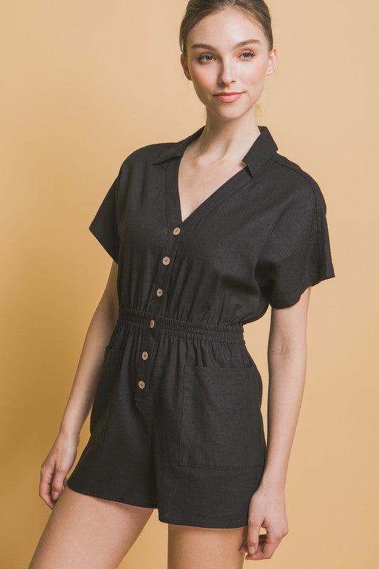 Linen Button Down RomperThe Linen Button Down Romper combines casual comfort with chic style, making it a versatile addition to your wardrobe. Crafted from breathable linen fabric, this rom