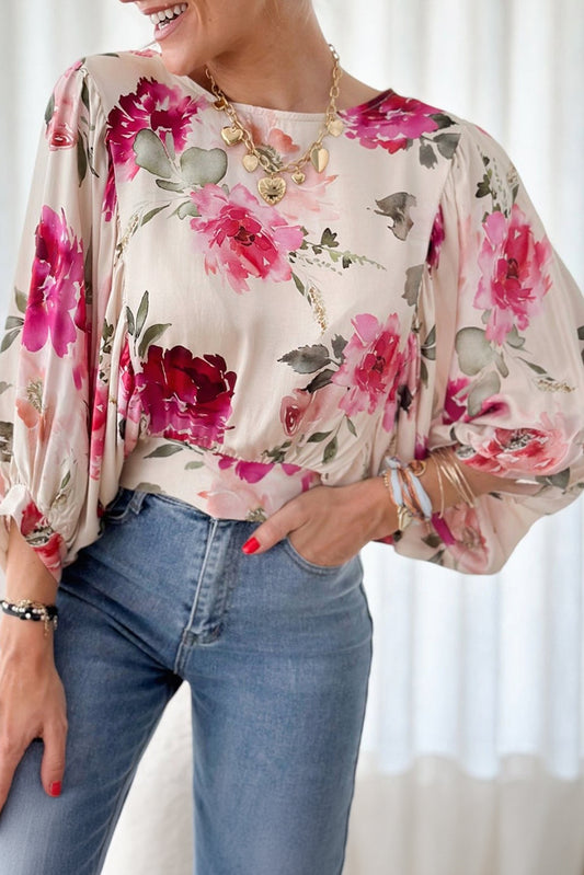 Rose Floral 3/4 Sleeve Lace-up Back BlouseMaterial:100%Polyester

• The Rose Floral 3/4 Sleeve Lace-up Back Blouse adds a touch of elegance with its delicate rose pattern and lace-up back detail.
• Featuri