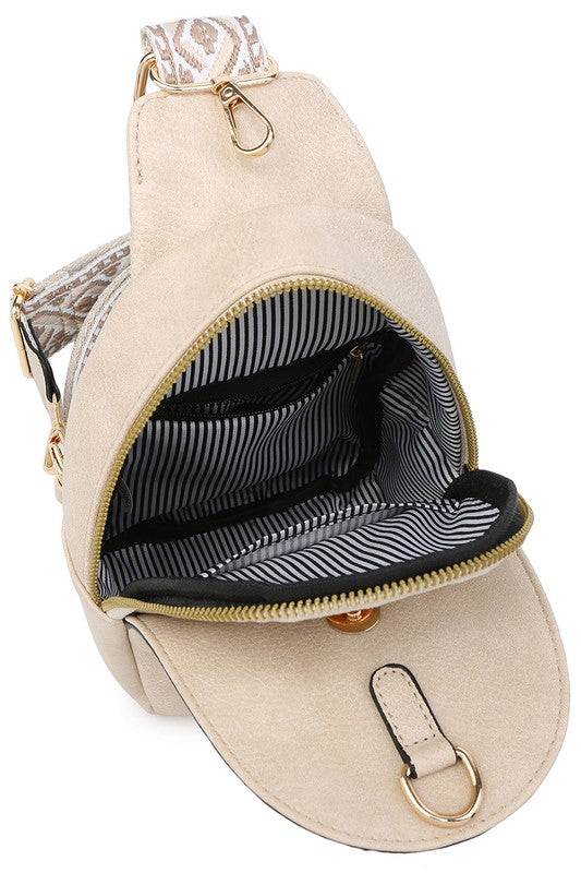 Guitar Strap Sling BagGuitar Strap Sling Bag Faux leather Zip top closure Gold-tone hardware Adjustable shoulder strap L 5.25 * H 9 * W 3