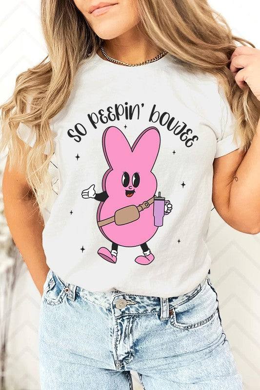 Peepin Tumbler Bunny Graphic T ShirtsSo Peepin Boujee Stanley Tumbler Belt Bag Bunny Graphic T Shirts.Unisex Crew Neck Short Sleeve Tees.Crafted from premium materials, tailored to your lifestyle, ensur