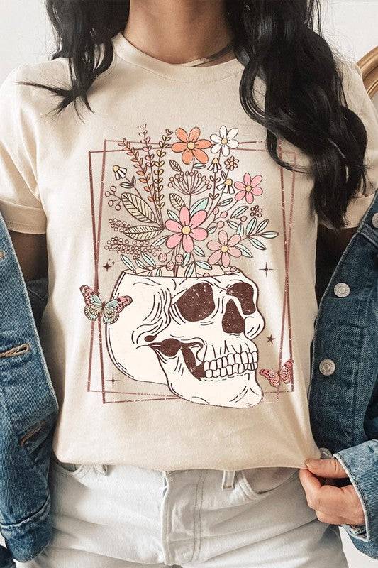 Floral Skull Graphic T ShirtsFloral Skull Graphic T Shirts.Unisex Crew Neck Short Sleeve Tees.Crafted from premium materials, tailored to your lifestyle, ensuring a comfortable fit for any occas