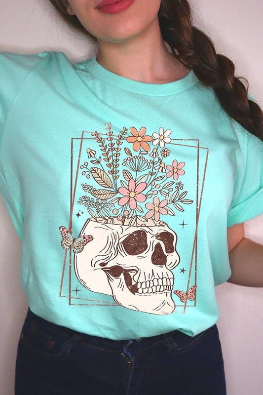 Floral Skull Graphic T ShirtsFloral Skull Graphic T Shirts.Unisex Crew Neck Short Sleeve Tees.Crafted from premium materials, tailored to your lifestyle, ensuring a comfortable fit for any occas