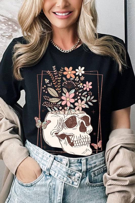 Floral Skull Graphic T ShirtsFloral Skull Graphic T Shirts.Unisex Crew Neck Short Sleeve Tees.Crafted from premium materials, tailored to your lifestyle, ensuring a comfortable fit for any occas