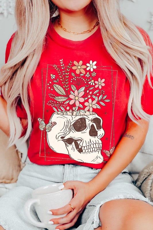 Floral Skull Graphic T ShirtsFloral Skull Graphic T Shirts.Unisex Crew Neck Short Sleeve Tees.Crafted from premium materials, tailored to your lifestyle, ensuring a comfortable fit for any occas