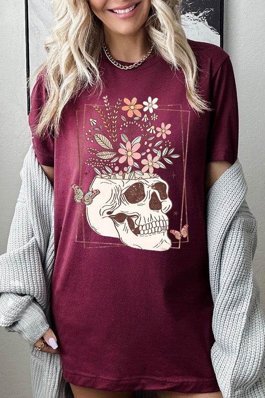 Floral Skull Graphic T ShirtsFloral Skull Graphic T Shirts.Unisex Crew Neck Short Sleeve Tees.Crafted from premium materials, tailored to your lifestyle, ensuring a comfortable fit for any occas