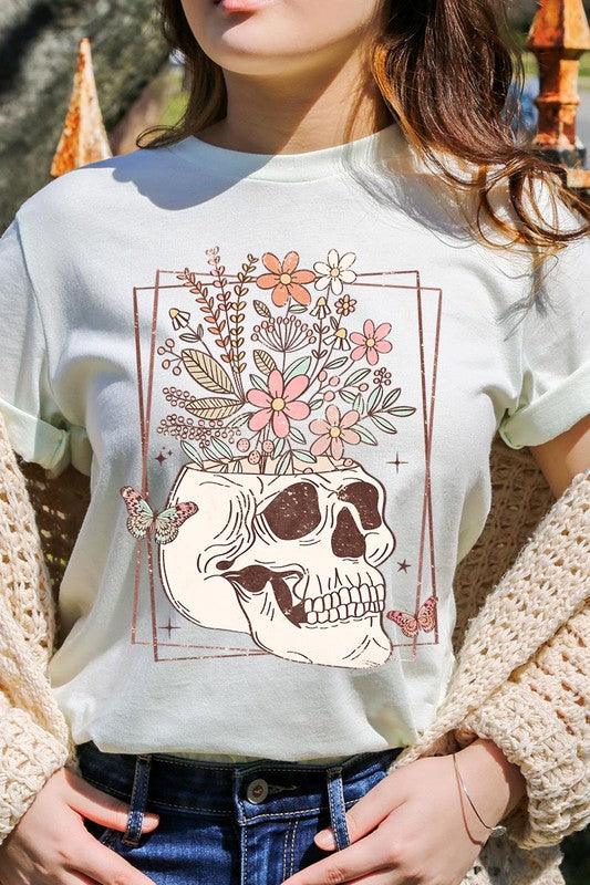 Floral Skull Graphic T ShirtsFloral Skull Graphic T Shirts.Unisex Crew Neck Short Sleeve Tees.Crafted from premium materials, tailored to your lifestyle, ensuring a comfortable fit for any occas