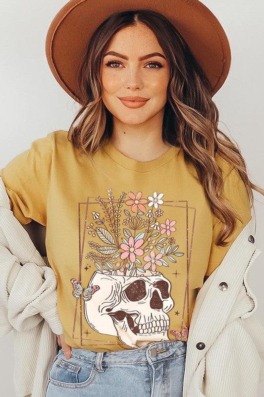 Floral Skull Graphic T ShirtsFloral Skull Graphic T Shirts.Unisex Crew Neck Short Sleeve Tees.Crafted from premium materials, tailored to your lifestyle, ensuring a comfortable fit for any occas