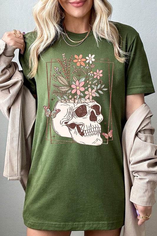 Floral Skull Graphic T ShirtsFloral Skull Graphic T Shirts.Unisex Crew Neck Short Sleeve Tees.Crafted from premium materials, tailored to your lifestyle, ensuring a comfortable fit for any occas