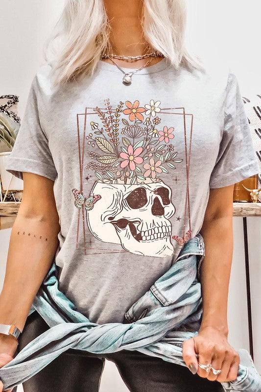 Floral Skull Graphic T ShirtsFloral Skull Graphic T Shirts.Unisex Crew Neck Short Sleeve Tees.Crafted from premium materials, tailored to your lifestyle, ensuring a comfortable fit for any occas