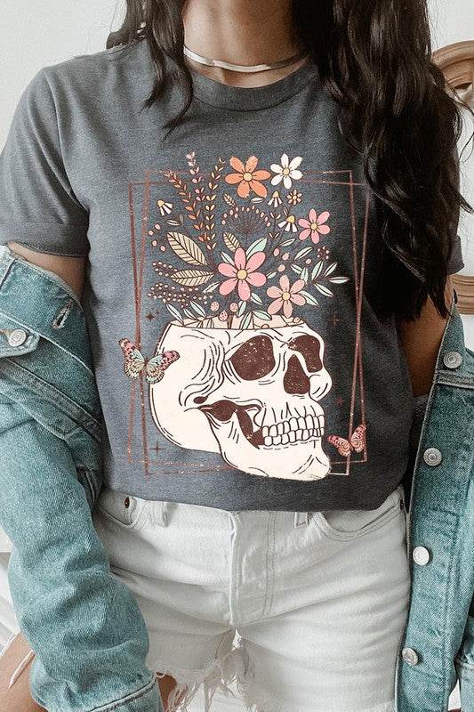 Floral Skull Graphic T ShirtsFloral Skull Graphic T Shirts.Unisex Crew Neck Short Sleeve Tees.Crafted from premium materials, tailored to your lifestyle, ensuring a comfortable fit for any occas