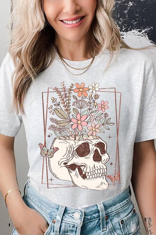 Floral Skull Graphic T ShirtsFloral Skull Graphic T Shirts.Unisex Crew Neck Short Sleeve Tees.Crafted from premium materials, tailored to your lifestyle, ensuring a comfortable fit for any occas