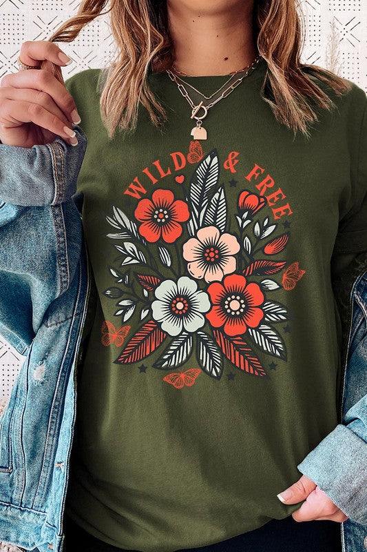 Wild Free Flowers Graphic T ShirtsWild and Free Flowers Graphic T Shirts.Unisex Crew Neck Short Sleeve Tees.Crafted from premium materials, tailored to your lifestyle, ensuring a comfortable fit for 