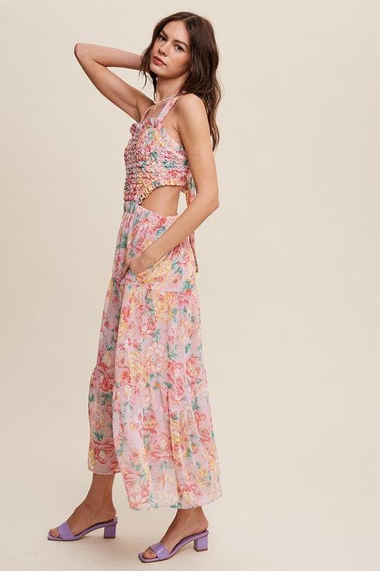 Floral Bubble Textured Two-Piece Style Maxi DressThe Floral Bubble Textured Two-Piece Style Maxi Dress is a charming ensemble that exudes femininity and sophistication. Crafted from chiffon, the maxi dress features