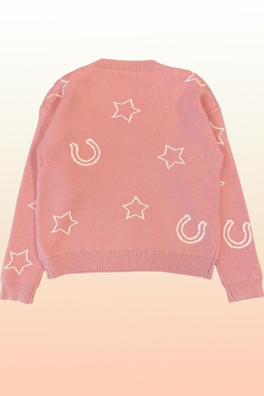 Cowgirl sweater*In-House Design*-Cowboy hats, horseshoes and stars-Round neckline-All original designMade In: China