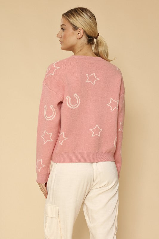 Cowgirl sweater*In-House Design*-Cowboy hats, horseshoes and stars-Round neckline-All original designMade In: China