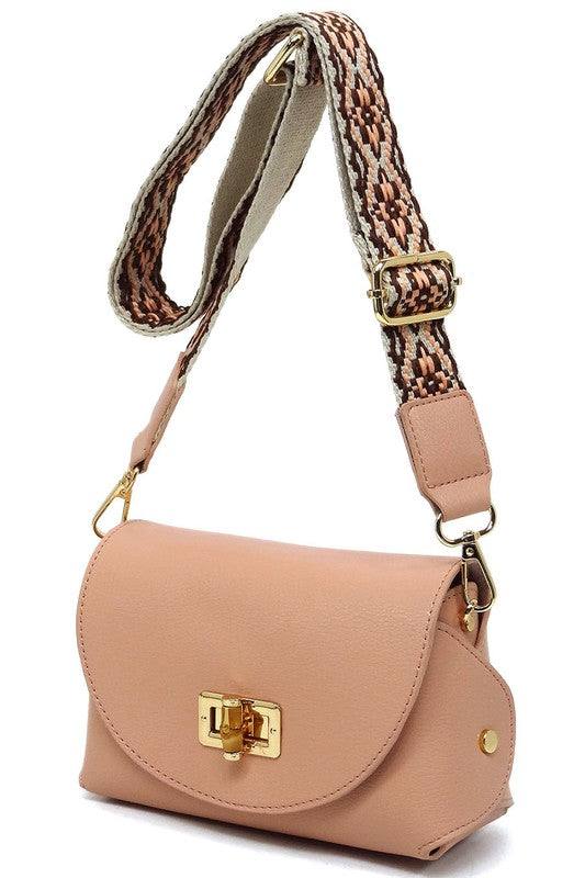 Bamboo Twist Lock Flap Crossbody BagBamboo Twist Lock Flap Crossbody Bag Faux vegan leather Turn-lock closure Gold-tone hardware Detachable shoulder strap (Guitar strap) L 7 * H 4.8 * W 3