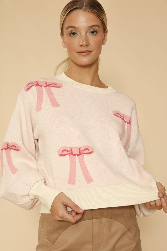 Bow knit sweater*In-House Design*-Bow intarsia all over-Round neckline-All original designMade In: China