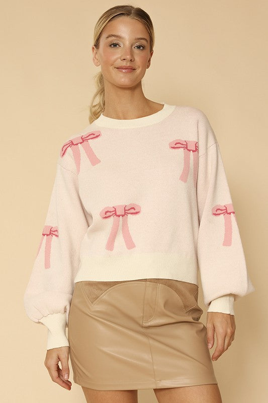 Bow knit sweater*In-House Design*-Bow intarsia all over-Round neckline-All original designMade In: China