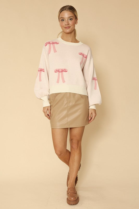 Bow knit sweater*In-House Design*-Bow intarsia all over-Round neckline-All original designMade In: China