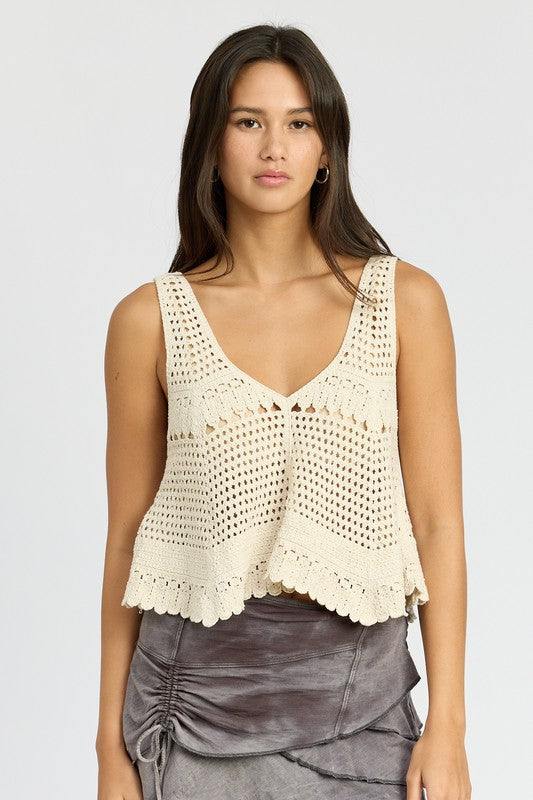 CROCHET SWING CROP TANK TOPSIZE &amp; FIT :MODEL WEARS SIZE SMALLMODEL'S HEIGHT 5'9Made In: IMPORTEDFabric Contents: 100% COTTON