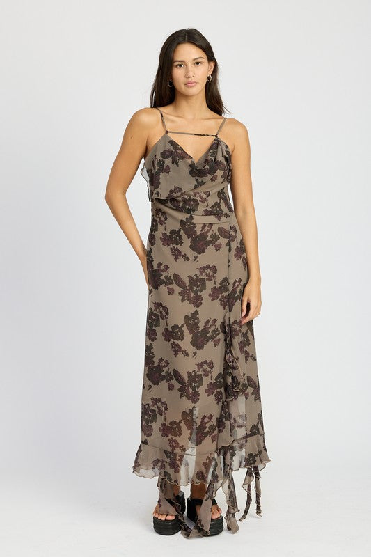 FLORAL RUFFLE MAXI DRESSSIZE &amp; FIT :MODEL WEARS SIZE SMALLMODEL'S HEIGHT 5'9Made In: IMPORTEDFabric Contents: 100% POLYESTERLINING: 100% POLYESTER