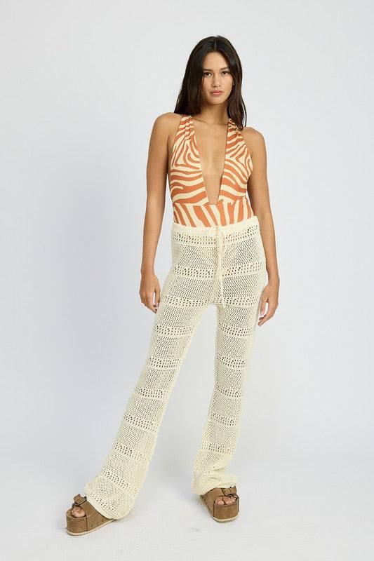 CROCHET PANTS WITH DRAWSTRINGSSIZE &amp; FIT :MODEL WEARS SIZE SMALLMODEL'S HEIGHT 5'9Made In: IMPORTEDFabric Contents: 100% COTTON